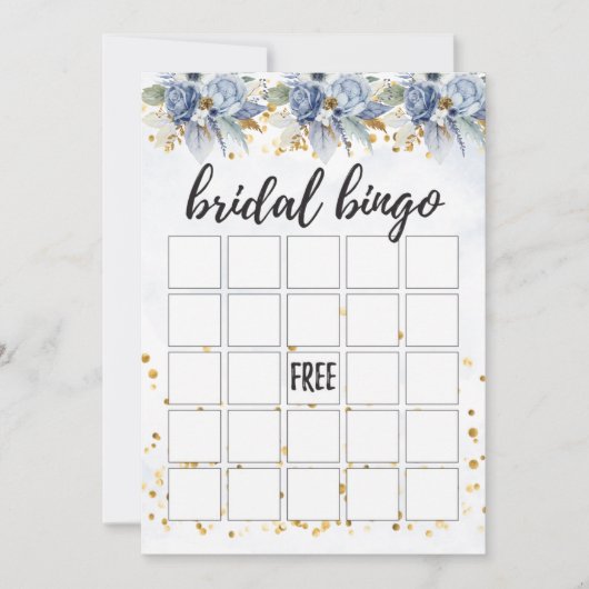 Dusty Navy Blue Gold Peony Bridal Bingo Kaart (Voorkant)