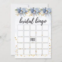 Dusty Navy Blue Gold Peony Bridal Bingo