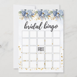 Dusty Navy Blue Gold Peony Bridal Bingo Kaart