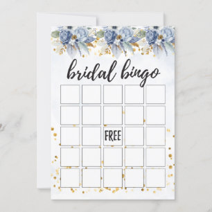 Dusty Navy Blue Gold Peony Bridal Bingo Kaart