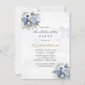 Dusty Navy Blue Gold Peony Chic Bachelorette Party Kaart (Voorkant)