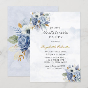 Dusty Navy Blue Gold Peony Chic Bachelorette Party Kaart