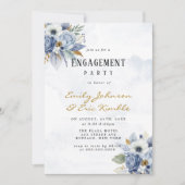 Dusty Navy Blue Gold Peony Engagement Party Invita Kaart (Voorkant)