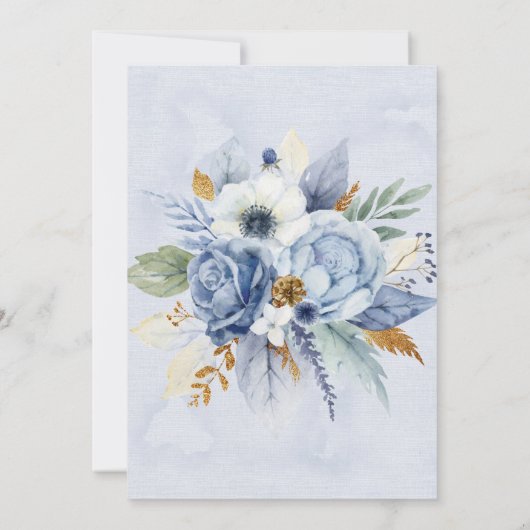 Dusty Navy Blue Gold Peony Engagement Party Kaart (Achterkant)