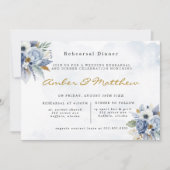 Dusty Navy Blue Gold Peony Rehearsal Dinner Invita Kaart (Voorkant)