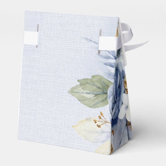 Dusty Navy Blue Gold Peony Waterverf Chic Wedding Bedankdoosjes (Achterkant)