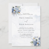 Dusty Navy Blue Gold Waterverf Peony Chic Wedding Kaart (Voorkant)