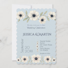 Dusty Navy Blue Ivory Anemone Timeless Wedding Kaart
