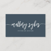 Dusty Navy Blue | Modern Signature Script Visitekaartje (Voorkant)