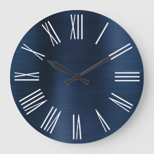 Dusty Navy Blue Ombre Foil White Roman Numeral Grote Klok
