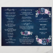 Dusty Navy Blue Paars Lila Bloom Wedding Programme (Voorkant)