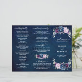Dusty Navy Blue Paars Lila Bloom Wedding Programme (Staand voorkant)