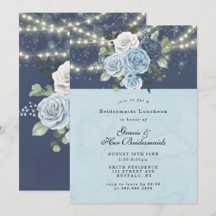 Dusty Navy Blue Peony Bridesmaids Luncheon Invites