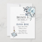 Dusty Navy Blue Peony Brunch & Bubble Invitation Kaart (Voorkant)