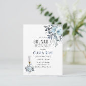 Dusty Navy Blue Peony Brunch & Bubble Invitation Kaart (Staand voorkant)