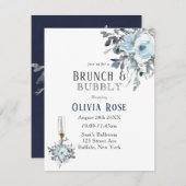 Dusty Navy Blue Peony Brunch & Bubble Invitation Kaart (Voorkant / Achterkant)