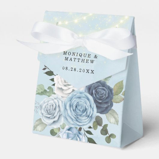 Dusty Navy Blue Peony Country Lights Wedding Bedankdoosjes (Voorkant Zijde)