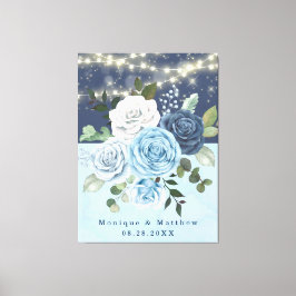 Dusty Navy Blue Peony Country Lights Wedding Canvas Afdruk