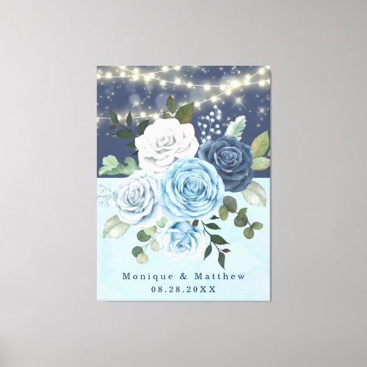 Dusty Navy Blue Peony Country Lights Wedding Canvas Afdruk (Voorkant)