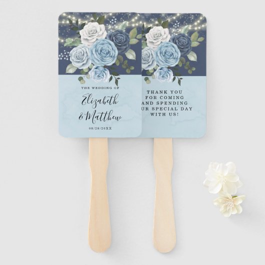 Dusty Navy Blue Peony Country Lights Wedding Handwaaier (Voorkant en achterkant)
