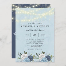 Dusty Navy Blue Peony Country Lights Wedding