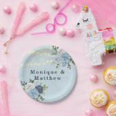 Dusty Navy Blue Peony Country Lights Wedding Papieren Bordje (Feest)