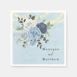 Dusty Navy Blue Peony County Lights Wedding Servet