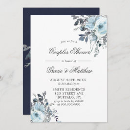 Dusty Navy Blue Peony Couples Shower Invitations