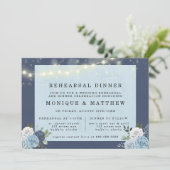 Dusty Navy Blue Peony Lights Rehearsal Dinner Kaart (Staand voorkant)