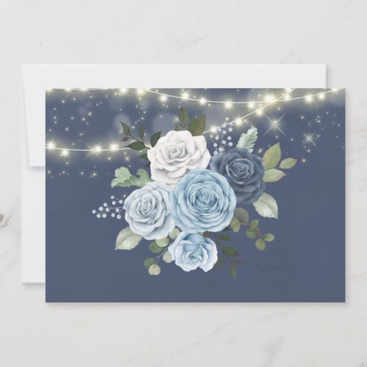 Dusty Navy Blue Peony Lights Rehearsal Dinner Kaart (Achterkant)