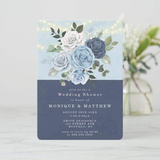 Dusty Navy Blue Peony Lights Wedding Shower (Staand voorkant)