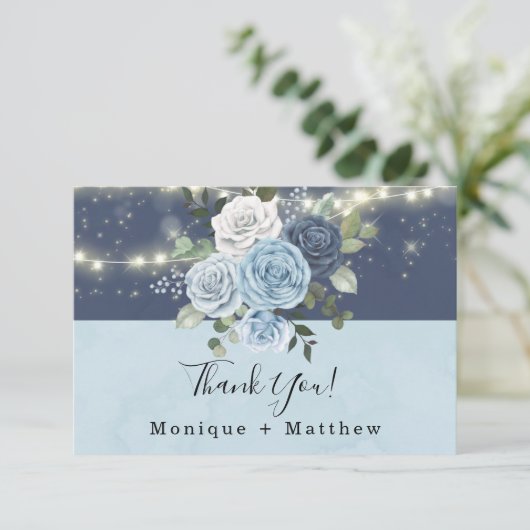 Dusty Navy Blue Peony Wedding Hartelijk dank Kaart (Staand voorkant)