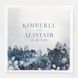 Dusty Navy Blue Peony Wedding Paper Dinner Napkins Servet