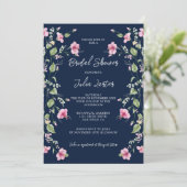 Dusty Navy Blue Pink Hibiscus Bloom Vrijgezellenfe Kaart (Staand voorkant)