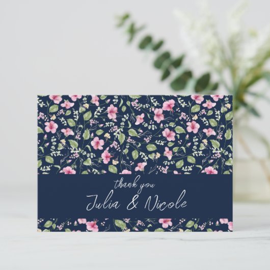 Dusty Navy Blue Pink Hibiscus Bloom Wedding Shower (Staand voorkant)