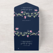 Dusty Navy Blue Pink Hibiscus Bloom Wedding Shower All In One Uitnodiging (Buitenkant)