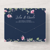 Dusty Navy Blue Pink Hibiscus Bloom Wedding Shower All In One Uitnodiging (Achterkant)