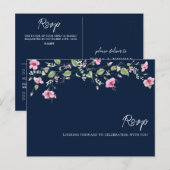 Dusty Navy Blue Pink Hibiscus Bloom Wedding Shower Briefkaart (Voorkant / Achterkant)