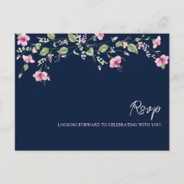 Dusty Navy Blue Pink Hibiscus Bloom Wedding Shower Briefkaart
