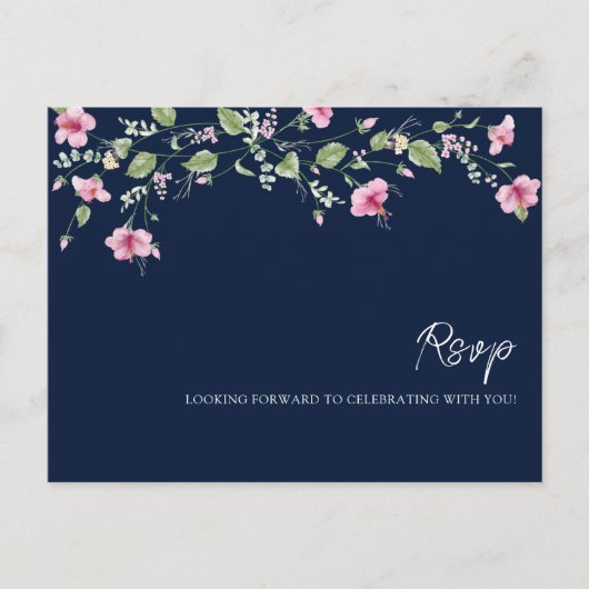 Dusty Navy Blue Pink Hibiscus Bloom Wedding Shower Briefkaart (Voorkant)