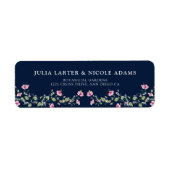 Dusty Navy Blue Pink Hibiscus Bloom Wedding Shower Etiket (Voorkant)