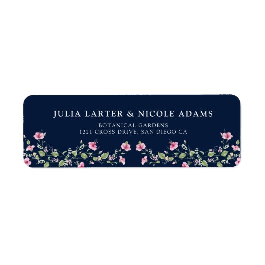 Dusty Navy Blue Pink Hibiscus Bloom Wedding Shower Etiket (Voorkant)