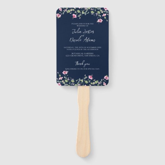 Dusty Navy Blue Pink Hibiscus Bloom Wedding Shower Handwaaier (Voorkant)