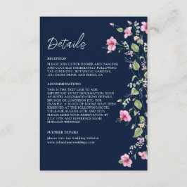 Dusty Navy Blue Pink Hibiscus Bloom Wedding Shower Informatiekaartje