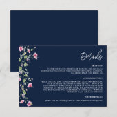 Dusty Navy Blue Pink Hibiscus Bloom Wedding Shower Informatiekaartje (Voorkant / Achterkant)