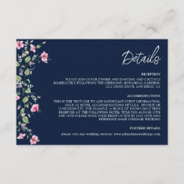 Dusty Navy Blue Pink Hibiscus Bloom Wedding Shower Informatiekaartje