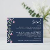 Dusty Navy Blue Pink Hibiscus Bloom Wedding Shower Informatiekaartje (Staand voorkant)