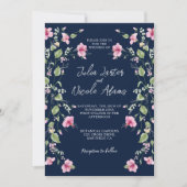 Dusty Navy Blue Pink Hibiscus Bloom Wedding Shower Kaart (Voorkant)