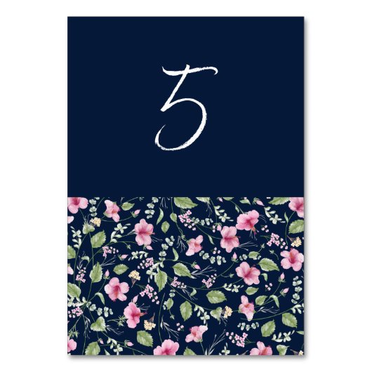 Dusty Navy Blue Pink Hibiscus Bloom Wedding Shower Kaart (Voorkant)