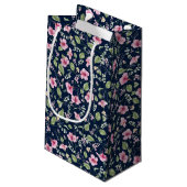 Dusty Navy Blue Pink Hibiscus Bloom Wedding Shower Klein Cadeauzakje (Achterkant Gekanteld)
